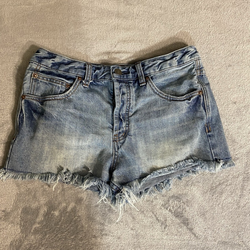 Current/Elliott Jean‎ Shorts Womans Blue Raw Hem Denim 27x2 High Rise Button Fly